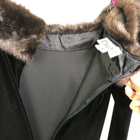 Cachet Dress Women 8 Vintage 80s Maxi Black Faux Fur Stretch Velvet Long Sleeve - Picture 10 of 10